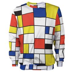 Yellow Crewneck, Trendy Sweaters, Piet Mondrian, European Union, Product Photos, Modern Fashion, Quick Delivery, Geometric Patterns, Casual Wear For Men