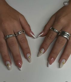 Rauw Alejandro Nail Ideas, French Tio Design, White Aura Nails, Happy Nails, French Acrylic Nails, Acrylic Nails Coffin Pink, Uñas Acrilicas