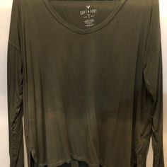 This Shirt Is So Soft And Comfortable. It Is Very Stretchy And The Color Goes With Anything. Never Worn Green Tops With Shirttail Hem For Fall, Green Shirttail Hem Top For Everyday, Green Shirttail Hem Top For Fall, Green Long Sleeve Top For Everyday, Emily B, Tops Long Sleeve, Shirt Color, Long Sleeve Shirt, American Eagle Outfitters