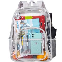 Heavy Duty Grey See Through Clear Backpack The material of this transparent bag is customized by environmentally-friendly and cold resistant Reinforced the material under bottom, improve the bottom corner of the book bag ripped apart problem. Transparent Backpack, Clear Backpack, Sports Bags Gym, Trolley Bags, Mens Travel Bag, Transparent Bag, Pink Handbags, Clear Bag, Chain Crossbody Bag