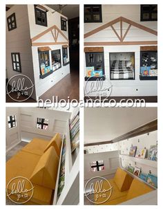 the inside of a dollhouse with multiple pictures and instructions to make it look like they are