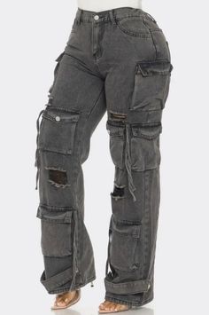 Black denim cargo jeans with side front and back pockets snap at waist closure this item will be in stock 1/16/24 Mike Towers, Black Cargo Jeans, Black Cargos, Fashion Assistant, Cargo Jumpsuit, Dark Gray Color, Denim Cargo, Jeans Fabric, Drinks Recipes