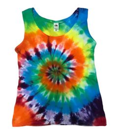 Introducing our vibrant, colourful tie dye womens vest! Handmade tie dye effect with beautiful colours of a rainbow in a mesmerizing spiral pattern. Every inch of this vest radiates an intense play of colours that will make you stand out in the crowd of festival goers. This adult womens large size vest is crafted from 100% cotton, ensuring comfort and breathability.   This vest is excellent for the gym. Size: Adult womens Large You will be purchasing exact vest as pictured. 30 days to return if Rainbow Tie, Gym Tank Tops, Spiral Pattern, Comfy Casual, Womens Vest, Festival Wear, Tie Dye Top, Tie Dye, Casual Outfits