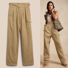 New With Tag High Rise Summer Workwear Cargo Pants, High Rise Khaki Pants With Belt Loops, High-rise Khaki Pants For Workwear, High Rise Khaki Pants For Work, Flax Pants, Olive Green Pants, Striped Wide Leg Pants, Blue Trousers, Maxi Slip Dress