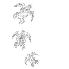 three drawings of sea turtles on a white background