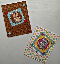 two handmade cards with animals on them