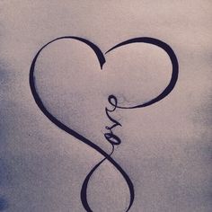 a drawing of a heart with the word love written in cursive writing on it