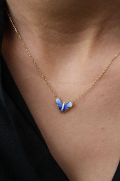 🦋Your butterfly necklace not for a single day but for a lifetime🦋 Get this cute jewelry made with the high quality elements✨ You can go with 925K Sterling Silver with the options of Gold, Rose Gold or White Gold finish Beautiful jewelry for everyone 💙 Details * 925K Sterling Silver → 14K Gold, Rose Gold or White Gold plated * Chain length is approximately 18 inches (16+2 in extender) / 45 cm (40+5 cm extender) * Time is important! You will receive your package as soon as possible 🚚 * We care about the quality of metal to make sure it will last for a long time * We use enamel technique to color the jewelry and high quality zircons only * There can be tiny differences on each item, length difference of the chain as well as color changes and shade differences of the stones and enamel is p Sterling Silver Butterfly Charm Necklace, Tiny Sterling Silver Butterfly Jewelry, Tiny Butterfly Sterling Silver Jewelry, 14k Gold Butterfly Jewelry For Gifts, Dainty Butterfly Necklace In White Gold, Everyday Sterling Silver Butterfly Jewelry, Dainty White Gold Butterfly Necklace Gift, Blue Butterfly Necklace, Jewelry Butterfly