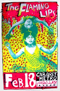 a concert poster for the flaming lips featuring an image of a woman with her arms in the air