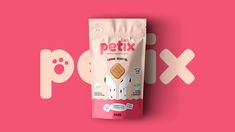 a bag of dog treats sitting on top of a pink background with the word petix