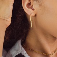 Elegant 14k Solid Yellow Gold Paperclip Flat Link Earrings Quality: 14k Solid Gold Weight: 2.71 Dwt (4.21 Grams) Dimensions: 33.85x4.95 Mm Surface Finish: Polished Classic 14k Gold Linear Earrings For Everyday, Modern 14k Gold Everyday Linear Earrings, Modern 14k Gold Linear Earrings For Formal Occasions, Elegant Gold Earrings For Workwear, Elegant Gold Earrings For Work, Everyday Dangle Earrings With Paperclip Chain, Minimalist Yellow Gold Jewelry For Workwear, Minimalist Yellow Gold Jewelry For Work, Modern 14k Gold Linear Earrings