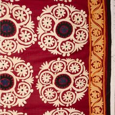 Suzani si all embroidered in cotton on a red cotton fabric. It is from 1960s, from Samarkand, Uzbekistan. Red Chikankari Embroidered Fabric For Traditional Ceremonies, Red Chikankari Embroidery Fabric For Traditional Ceremonies, Red Bohemian Dupatta With Chikankari Embroidery, Red Bohemian Embroidered Fabric In Traditional Drape, Red Bohemian Embroidered Fabric With Traditional Drape, Bohemian Embroidered Red Fabric For Traditional Ceremonies, Red Bohemian Embroidered Fabric For Traditional Ceremonies, Traditional Red Fabric With Chikankari Embroidery, Red Bohemian Embroidered Fabric