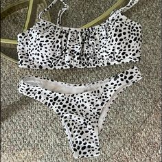 Adorable Never Worn Bikini Set Trendy Black And White Polka Dot Set With Textured Top Could Fit Xxs Casual Polka Dot Swimwear For Pool, Casual Polka Dot Swimwear For Summer, Casual Polka Dot Swimwear For Spring, Amazon Fitted Beachwear Swimwear, Fitted Amazon Beachwear Swimwear, Amazon Fitted Swimwear For Pool, Fitted Swimwear For Pool By Amazon, Fitted Amazon Swimwear For Pool, Fitted Amazon Swimwear For Swimming