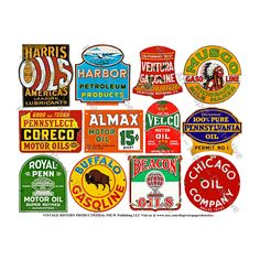 many different types of oil signs are shown