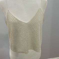 Incredible Detail On This Handcrafted Beaded Top From Lotus Threads New York With A Delicate Spaghetti Strap Size Small Spring Embellished V-neck Tank Top, Embellished Spaghetti Strap Tank Top For Night Out, White Embellished Tank Top, White Embellished Sleeveless Tank Top, Glamorous Embellished Summer Tank Top, Spring Party Embellished Camisole, Spring Beaded Fitted Tank Top, Embellished Camisole Tops For Evening, Summer Embellished Camisole For Night Out