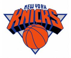 an orange and blue new york basketball team logo with the word's on it