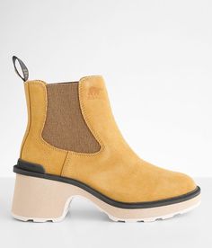 Sorel Hi-Line™ Chelsea Leather Boot - Yellow/Brown US 9, Women's Geoyellow Waterproof leather pull-on bootie Elasticized insets Cushioned EVA footbed Gripped sole for traction 5 shaft 2 1/2 heel. Due to the nature of leather/suede, small variances of color in the skin may occur, this is in no way considered a defect. These are inherent characteristics of leather/suede and will enhance the individual look of your garment.. Full grain leather upper. Synthetic and textile lining. Molded rubber outs Boot For Women, Leather Boots Women, Leather Boot, Shoe Size Conversion, Leather Pulls, Yellow And Brown, Full Grain Leather, Leather Boots, No Way