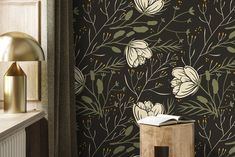 Dark Floral Scandinavian Wallpaper / Peel and Stick Wallpaper Removable Wallpaper Home Decor Wall Art Wall Decor Room Decor - D149 Moody Garden, Dark Garden, Scandinavian Wallpaper, Thick Wallpaper, Mural Ideas, Wallpaper Walls Decor, Commercial Wallpaper, Wallpaper Dark