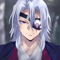 an anime character with white hair and blue eyes