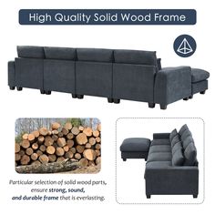 an image of a couch with logs on the back and side panels in different colors