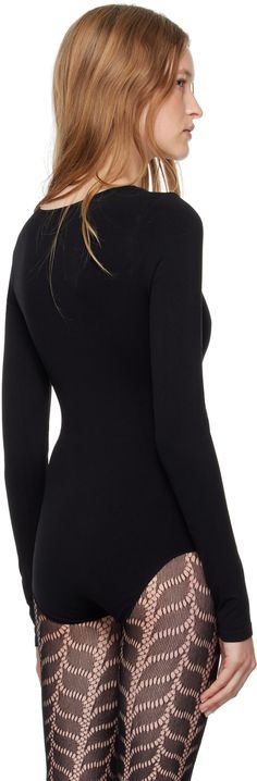 Stretch Q-NOVA® recycled nylon jersey bodysuit. · Round neck · Press-stud fastening at bottom Supplier color: Black Black Second-skin Turtleneck Bodysuit, Fall Black Elastane Bodysuit, Black Elastane Bodysuit With Minimal Stretch, Black Bodysuit With Minimal Stretch, Black Long Sleeve Bodysuit With Minimal Stretch, Black High Neck Second-skin Bodysuit, Black Bodysuit With Seamless Construction And Minimal Stretch, Black Seamless Bodysuit With Minimal Stretch, Swedish Stockings