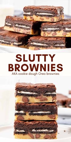 These slutty brownies are the most decadent brownie recipe you'll ever try. They have a layer of chewy chocolate chip cookie dough, a layer of Oreo cookies, and fudge brownie on top. This recipe is made from scratch and is totally addictive #sluttybrownies #cookiedoughbrownies #cookiedoughoreobrownies #oreo #brownie from Just So Tasty https://www.justsotasty.com/slutty-brownies/ Cookie Dough Oreo Brownies, Cookie Base, Fudgy Brownie, Chewy Chocolate Chip, Chewy Chocolate Chip Cookies, Best Brownies, Brownie Recipe