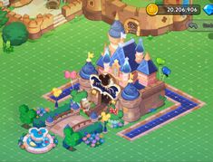 an animal crossing game with a castle in the middle and lots of trees around it