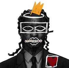 a drawing of a man with a crown on his head, wearing a suit and tie