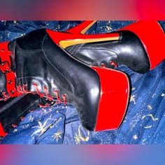 Over The Knee Tall Laced Up Pleather Red And Back Heel Boots New Without Tags Red Suede Boots, Suede Cowboy Boots, Stuart Weitzman Heels, Comfort Shoes Women, High Ankle Boots, Leather Heeled Boots, Pointed Toe Boots, Wide Calf Boots, Leather Riding Boots