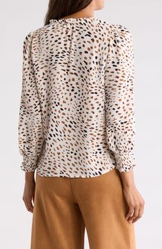 Smocking lends trend-right charm to this button-up shirt that's cut from lightweight woven fabric for easy wear. 24 1/2" length (size Small) Front button closure V-neck Long sleeves with elastic cuffs 100% polyester Machine wash, tumble dry Imported Neutral Print, Neutral Prints, Easy Wear, Woven Fabric, Nordstrom Rack, Smocking, Button Up Shirts, Button Up, Nordstrom