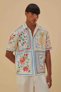 Shop the Tropical Cross Stitch Embroidered Shirt at FARM Rio. Get 15% off your 1st purchase and check out new arrivals! Tropical Cross Stitch, Brazilian Embroidery, Shirt Embroidery, Knitwear Men, Farm Rio, Embroidered Shirt, Cross Stitch Embroidery, Embroidery Stitches, Embroidery Patterns