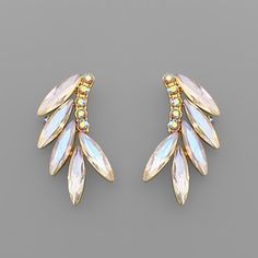 **Marquise Crystal Wing Earrings** - Material: Crystal, Metal - Style: Post - Length: 1 1/4" Wing Earrings, Metal Style, Earrings Color, Jewelry Gold, Gold Jewelry, Jewelry Earrings, Women Jewelry, Crystals, Pink