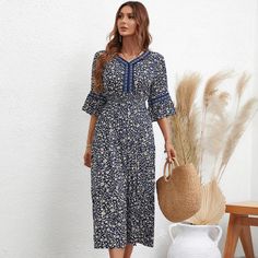 49686274834758|49686274867526|49686274900294 One Piece & Sets, Dress Item, Brand Creation, Floral Print Design, Sunflower Print, Clothing Care, Cool Fabric, Midi Dresses, Three Quarter Sleeves