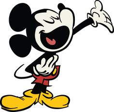 a cartoon mickey mouse with his arms in the air and one hand out to the side