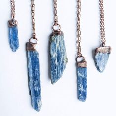 Kyanite crystal necklace | Raw kyanite jewelry | Raw kyanite crystal pendant | Blue kyanite pendant | Kyanite healing crystal jewelry This listing is for a large kyanite crystal (similar to the larger 3 pictured) electroformed and strung on a 24" chain. Each stone is as unique as the person it will adorn. Please allow for differences in color, shape and size. Each piece is handcrafted in my island studio on Martha's Vineyard. It comes ready for gift giving in hand-stamped, earth conscious packag Kyanite Necklace, Kyanite Jewelry, Kyanite Crystal, Raw Stone Ring, Raw Crystal Necklace, Electroformed Jewelry, Healing Crystal Jewelry, Les Chakras, Blue Kyanite