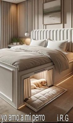 there is a bed that has been built into the wall with a dog in it