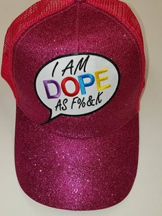 Cool "I Am Dope AF" Glittered Ponytail Hat Bad Hair Day Hat, Messy Bun Ponytail, Glitter Hat, Cute Messy Buns, Bun Ponytail, Ponytail Hat, Denim Patches, Church Outfits, Bad Hair Day