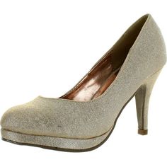 Kiss & Tell Valonia-18 Women's Glitter Round Toe Slip On Stiletto Pumps Size: 5.5 B(M) US.  Color: Beige.  Gender: female.  Age Group: adult. Sparkling Fitted Heels For Holiday, Sparkling Holiday Heels Fitted, Fitted Silver Shimmer Heels, Metallic Fitted Heels For Formal Occasions, Fitted Metallic Heels For Evening, Sparkling Holiday Heels, Elegant Fitted Shimmer Heels, Glitter Heels Fitted For Night Out, Glitter Heels For Night Out