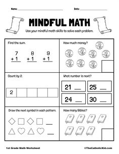 Math Review Printable - 1st Grade Math Worksheet Catholic | 1st grade math worksheets, First grade math worksheets, First grade worksheets Morning Binder, First Grade Curriculum, Free Printable Math Worksheets, Math Sheets, Math Charts, Work Sheet, First Grade Worksheets