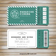 two tickets for a movie festival on wooden background