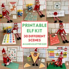 printable elf kit for 30 different scenes with 4 and 5 letter size pictures on the front