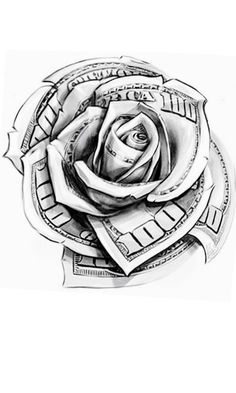 a drawing of a rose on top of money