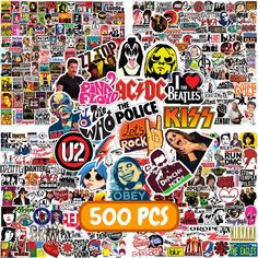 a large collection of stickers and decals on a white background with the words 500 pcs