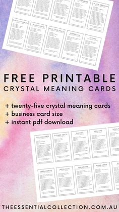 Crystal Healing Chart Cheat Sheets, Witchcraft For Beginners Crystals, Gemstone Meanings Charts, Free Crystal Printables, Crystal For Learning, Astrology Printables Free, Crystal Cards Printable, Free Printable Crystal Meaning Cards