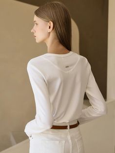 Composition : 60% cotton, 35% polyester, 5% spandexColor : White, light beige, gray, red, navyCountry of Origin : Republic of Korea Classic White V-neck Knit Top, White Everyday Crew Neck Long Sleeve Top, Casual White Long Sleeve Top For Work, Elegant White T-shirt For Everyday, Basic Long Sleeve Beige Tops, White Crew Neck Knit Top For Work, White Crew Neck T-shirt For Workwear, Elegant White Crew Neck Top, Classic White Long Sleeve Knit Top