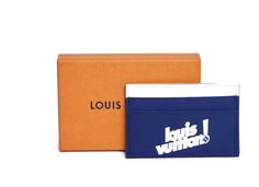 Louis Vuitton blue and white leather double card holder with 4 card slots and a central pocket. Comes with original box and dust cover. Luxury Blue Card Holder Gift, Luxury Modern Blue Card Holder, Luxury Classic Blue Card Holder, Blue Leather Card Holder With Interior Slots, Luxury Blue Leather Card Holder, Louis Vuitton Blue, Hermes Handbags, Vintage Louis Vuitton, Christian Lacroix