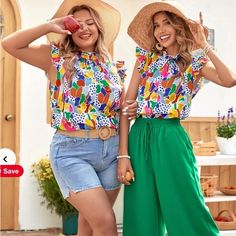 Never Worn, Would Go Perfect, With Shorts, Pants Tucked In Or Not Casual Multicolor Bottoms With Ruffles, Casual Multicolor Ruffled Bottoms, Playful Multicolor Ruffled Tops, Multicolor Stretch V-neck Blouse, Non-stretch Ruffled Short Sleeve Blouse, Chic Multicolor Print V-neck Blouse, Non-stretch Multicolor Floral Print Blouse, Mock Neck Blouse, Ruffle Trim