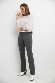 You want to be known for your work but, at the same time, also make a statement with your signature look. These barely bootcut pants let you strike the right balance between flamboyant and subtle. The modern, slightly narrower leg of these pants preserve everything good about the classic bootcut design, while the soft waistband supports and has a slimming effect on your figure. Pair them up with formal or casual tops to easily get the perfect look for any occasion. Faux front and back pockets wi Classic Flare Pants For Office, Classic Flare Pants For Business Casual, Classic Flare Pants For The Office, Classic Flare Business Casual Pants, Classic Flare Dress Pants For Business Casual, Classic Office Flare Pants, Classic Flare Pants For Workwear, Classic Flare Dress Pants For Workwear, Fitted Straight Bottoms For Workwear