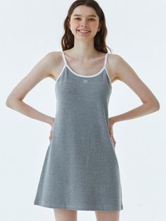 Color : Melange GreyCountry of Origin : Republic of Korea Fitted Sleeveless Cotton Slip Dress, Sleeveless Cotton Slip Dress For Spring, Sleeveless Stretch Cotton Midi Dress, Casual Camisole Dress For Loungewear, Sleeveless Slip Dress For Summer Loungewear, Casual Sleeveless Cotton Slip Dress, Gray Sleeveless Midi Dress For Summer, Casual Sleeveless Stretch Slip Dress, Elegant Sleeveless Cotton Slip Dress