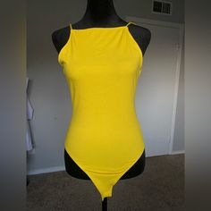 New With Tags Chic Yellow Bodysuit For Spring, Chic Yellow Sleeveless Bodysuit, H&m Fitted Swimwear For Spring, Fitted H&m Bodysuit For Summer, Chic Yellow Fitted Bodysuit, Cute Yellow Bodysuit For Playwear, Affordable Playful Yellow Bodysuit, Cheap Yellow Women's Bodysuit, Cheap Yellow Playful Bodysuit